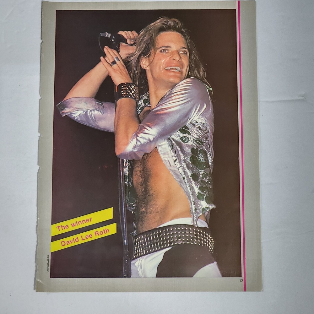 David Lee Roth Van Halen hair band color pinup poster clipping vintage 80s 8x10